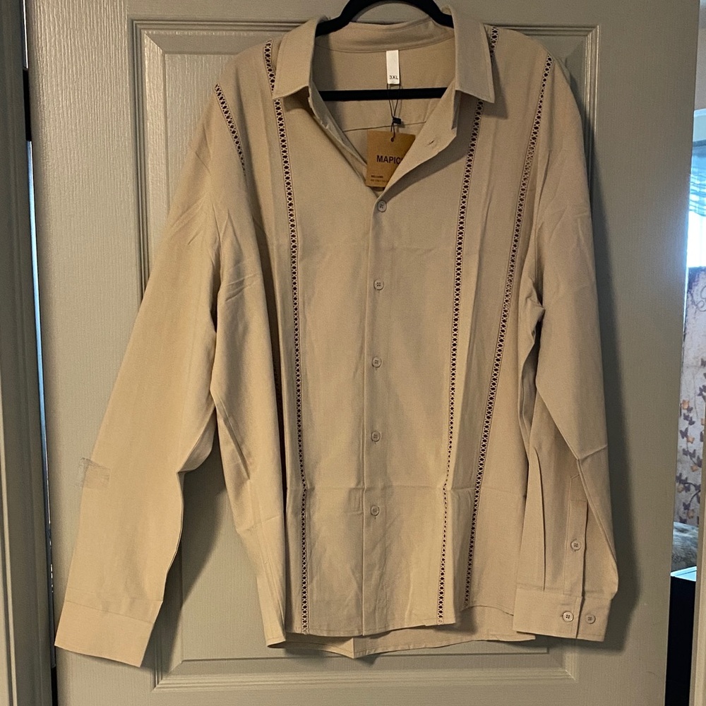 Men's Casual Beige Button Down Shirt
